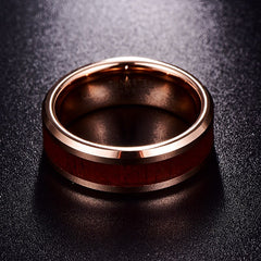 Women's 8mm Hawaiian Koa Wood Inlay Rose Gold Tungsten Carbide Ring