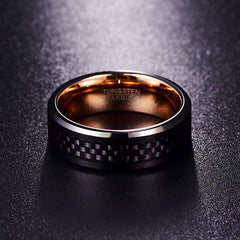 Men's 8mm Inlaid Black Carbon Fiber Rose Gold Inner Tungsten Carbide Ring