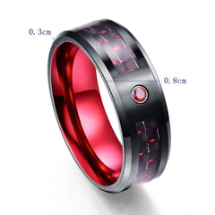 Men's 8mm Red Carbon Fiber and Red CZ Inner Tungsten Carbide Ring