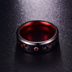 Men's 8mm Red Carbon Fiber and Red CZ Inner Tungsten Carbide Ring