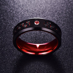 Men's 8mm Red Carbon Fiber and Red CZ Inner Tungsten Carbide Ring