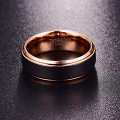 Unisex 8mm Rose Gold and Black Brushed Tungsten Carbide Ring