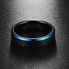 Women's 6mm Blue Beveled Edges Black Tungsten Carbide Ring