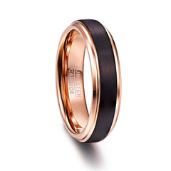 Women's 6mm Rose Gold Brushed Black Tungsten Carbide Ring