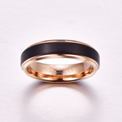 Women's 6mm Rose Gold Brushed Black Tungsten Carbide Ring