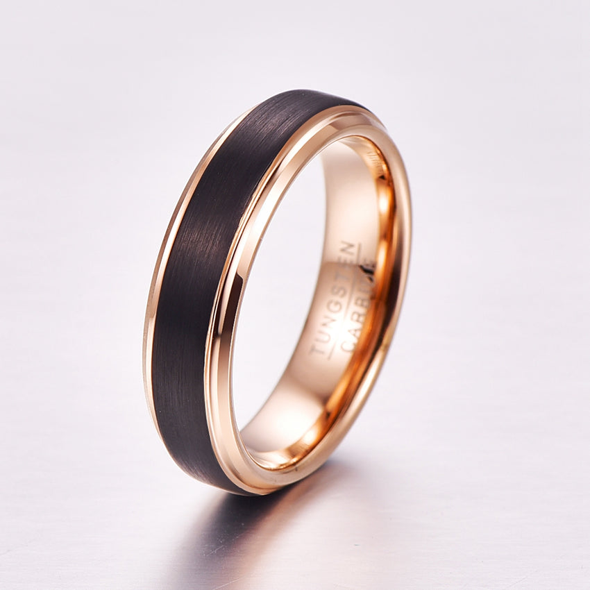 Women's 6mm Rose Gold Brushed Black Tungsten Carbide Ring