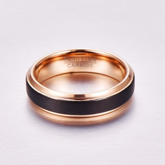 Women's 6mm Rose Gold Brushed Black Tungsten Carbide Ring