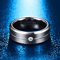 Men's 8mm Cubic Zirconia Grooved Tungsten Carbide Ring