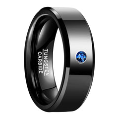 Men's 8mm Black Brushed Blue Cubic Zirconia Tungsten Rings