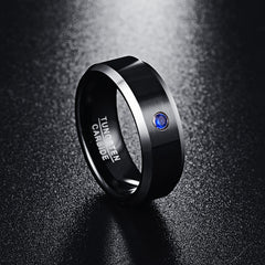 Men's 8mm Black Brushed Blue Cubic Zirconia Tungsten Rings