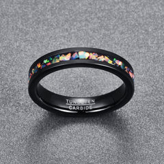 Women's 4mm Inlaid Opal Black Tungsten Carbide Ring