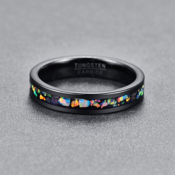Women's 4mm Inlaid Opal Black Tungsten Carbide Ring