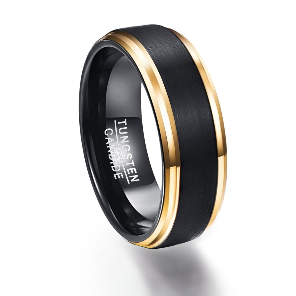 Men's 8mm Black Inner Gold Bevel Color Tungsten Carbide Ring