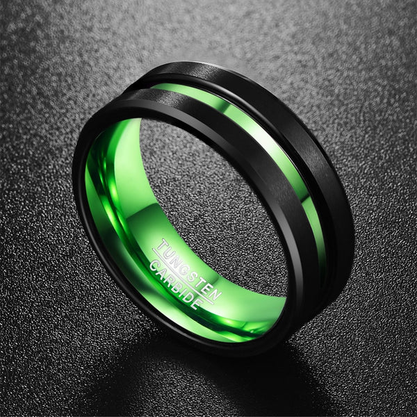 Men's 8mm Green Inner Groove Tungsten Carbide Ring