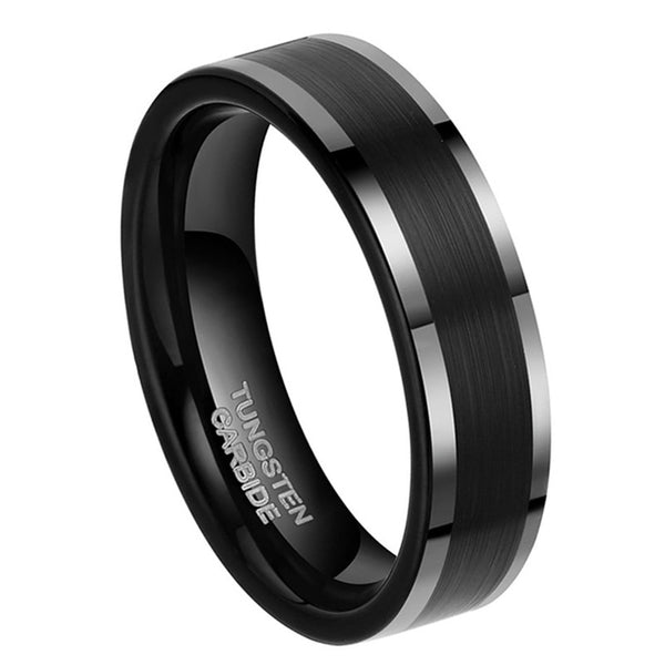 Men's 6mm Simple Fashion High Polish Matte Groove Tungsten Carbide Ring