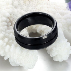 Men's 8mm All Black Center Groove Tungsten Carbide Ring