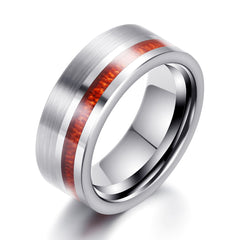Men's 8mm Silver Offset Wood Grain Inlay Tungsten Carbide Ring