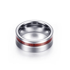 Men's 8mm Silver Offset Wood Grain Inlay Tungsten Carbide Ring
