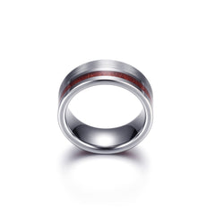 Men's 8mm Silver Offset Wood Grain Inlay Tungsten Carbide Ring