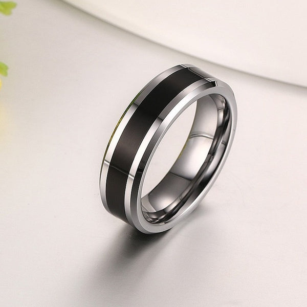 Men's 6mm Silver and Black Inner Tungsten Carbide Ring