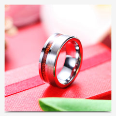 Men's 8mm Silver Offset Wood Grain Inlay Tungsten Carbide Ring