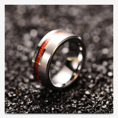 Men's 8mm Silver Offset Wood Grain Inlay Tungsten Carbide Ring