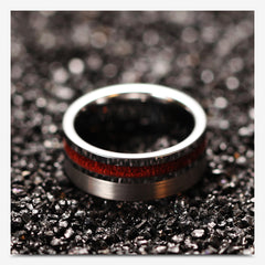 Men's 8mm Silver Offset Wood Grain Inlay Tungsten Carbide Ring