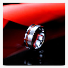 Men's 8mm Silver Offset Wood Grain Inlay Tungsten Carbide Ring