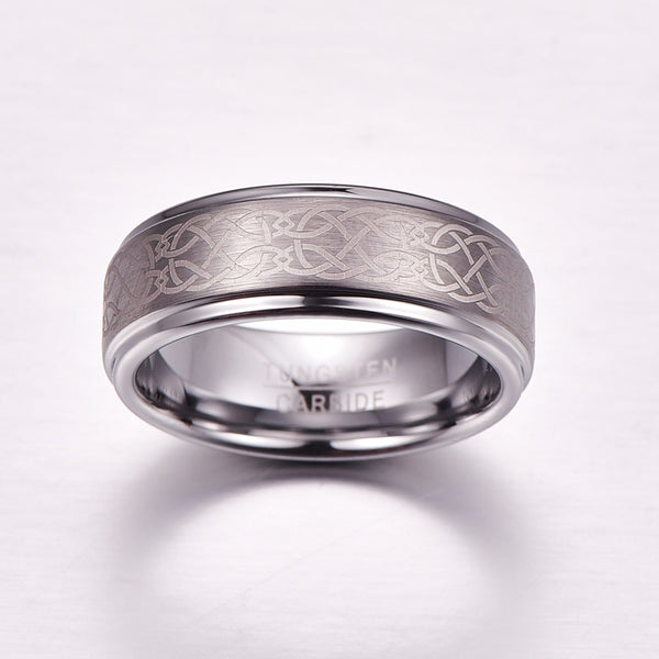 Women's 8mm Laser Knot Brushed Tungsten Carbide Ring