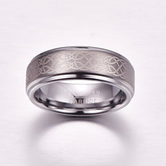 Women's 8mm Laser Knot Brushed Tungsten Carbide Ring