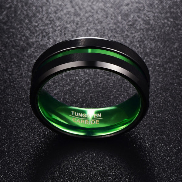 Men's 8mm Green Inner Groove Tungsten Carbide Ring