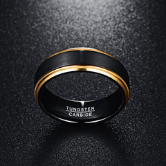 Men's 8mm Black Inner Gold Bevel Color Tungsten Carbide Ring
