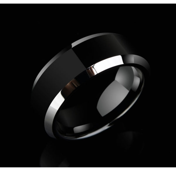 Men's 8mm High Polish Black Tungsten Carbide Ring