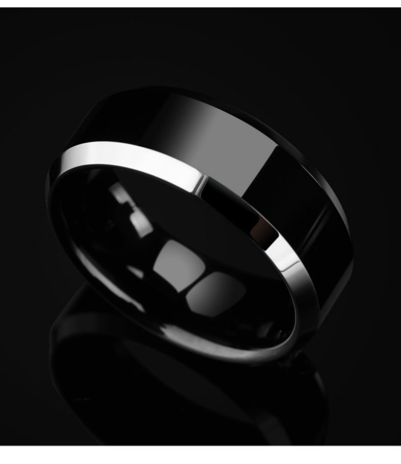 Men's 8mm High Polish Black Tungsten Carbide Ring