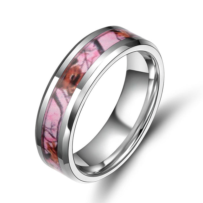 Women's 6mm Camouflage Pink Inlay Tungsten Carbide Ring