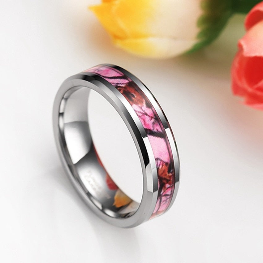 Women's 6mm Camouflage Pink Inlay Tungsten Carbide Ring