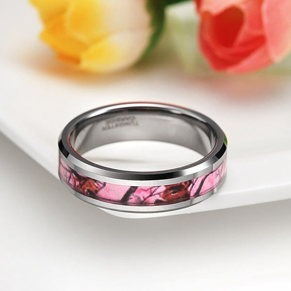 Women's 6mm Camouflage Pink Inlay Tungsten Carbide Ring