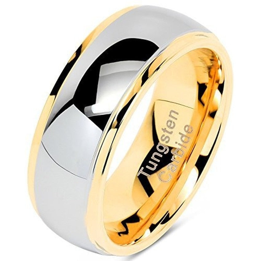 Men's 8mm High Polish Gold and Silver Tungsten Carbide Ring