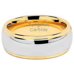 Men's 8mm High Polish Gold and Silver Tungsten Carbide Ring