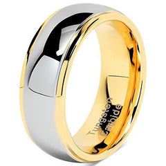 Men's 8mm High Polish Gold and Silver Tungsten Carbide Ring