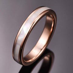 Women's 4mm Rose Gold and Pearl Shell Inlay Tungsten Carbide Ring