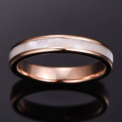 Women's 4mm Rose Gold and Pearl Shell Inlay Tungsten Carbide Ring