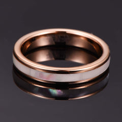 Women's 4mm Rose Gold and Pearl Shell Inlay Tungsten Carbide Ring