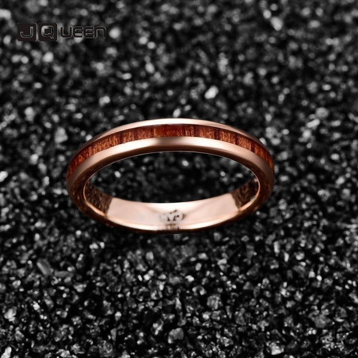 Women's 4mm Hawaiian Koa Wood Inlay Rose Gold Tungsten Carbide Ring