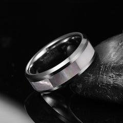 Men's 8mm Pearl Shell Inlay Tungsten Carbide Ring