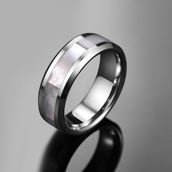 Men's 8mm Pearl Shell Inlay Tungsten Carbide Ring