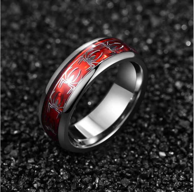 Men's 8mm Inlaid Red Opal Spider Tungsten Carbide Ring