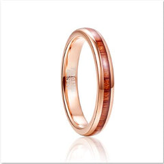 Women's 4mm Hawaiian Koa Wood Inlay Rose Gold Tungsten Carbide Ring