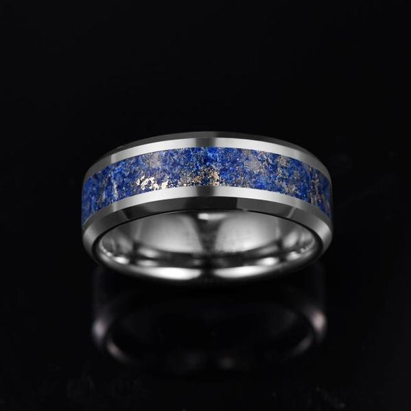 Men's 8mm Inlaid Lapis Tungsten Carbide Ring