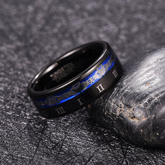 Men's 8mm Engraved Roman Numeral Black Tungsten Carbide Ring